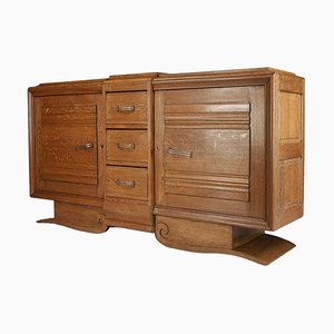 Large Art Deco Brutalist Patinated Oak Credenza attributed to Gaston Poison, France, 1930s