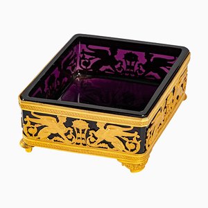 19th Century Gilt Bronze and Violet Crystal Square Bowl