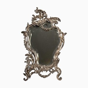 Miroir de Table en Bronze Plaqué Argent, 19ème Siècle