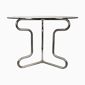Tubular Table with Steel Structure and Glass Top, Italy, 1970s