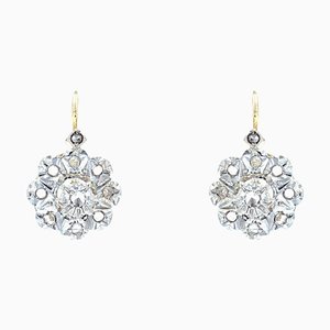 20th Century French 19 Karat Earrings with Rose-Cut Diamonds, Set of 2