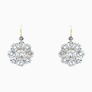 Boucles d'Oreilles 19 Carat avec Diamants Taille Rose, France, 20ème Siècle, Set de 2