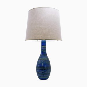 Lampada da tavolo in ceramica blu attribuita ad Aldo Londi per Bitossi Rimini, anni '60