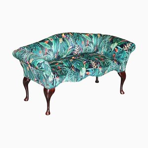 Small Window Seat Bench Sofa with Birds of Paradise Upholstery