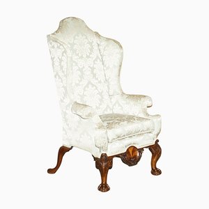 Large Wingback Armchair with Claw & Ball Carved Feet, 1840s