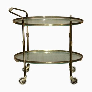 Art Deco Frosted Glass & Polished Brass Drinks Trolley, 1920s