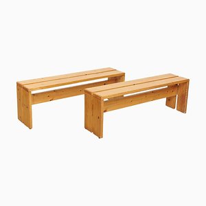 Large Wood Benches attributed to Charlotte Perriand for Les Arcs, 1960s, Set of 2