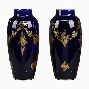 Blue Porcelain Vases from Tours, 1900s, Set of 2