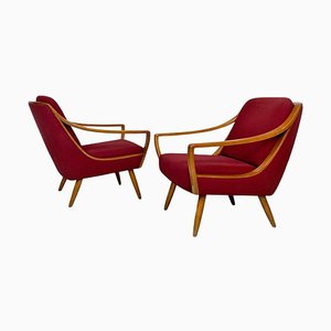 Italian Wood and Cotton Armchairs by Knoll, 1960s, Set of 2