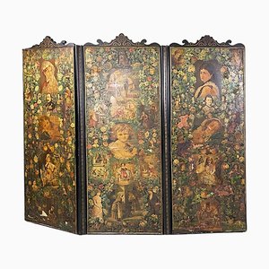 Antique English Wood Collage Screen, 1800s