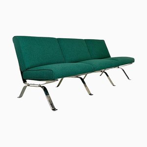 Italian Modern Steel and Green Cotton Sofa attributed to Gastone Rinaldi for Rima, 1970s