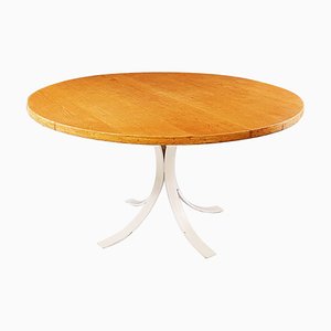 Mesa de comedor italiana moderna redonda de metal blanco y madera, años 70