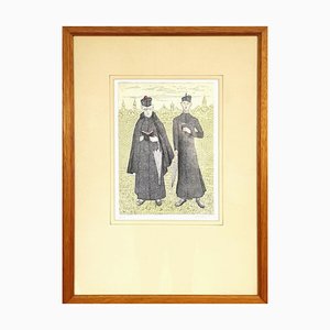 Gianfilippo Usellini, Priests, 20th Century, Engraving, Framed