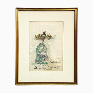 Italian Artist, Figure, 1954, Pastel and Watercolor Drawing, Framed