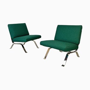 Fauteuils en Acier et Coton Vert attribués à Gastone Rinaldi, Italie, 1970s, Set de 2