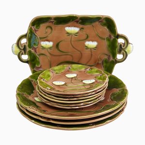 Art Nouveau Water Lily Majolica Service by Villeroy & Boch for Schramberg, Set of 10