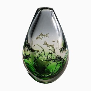 Vaso Fish Graal di Edward Hald per Orrefors, Svezia, anni '80