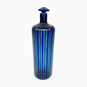 Blaue und grüne Murano Glasflasche zugeschrieben Fulvio Bianconi für Venini, Italien, 1988