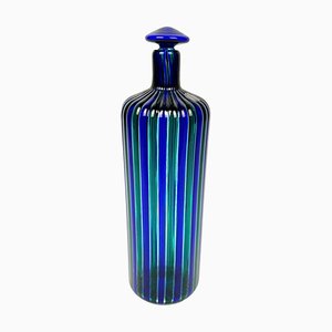 Bouteille en Verre de Murano Bleue et Verte attribuée à Fulvio Bianconi pour Venini, Italie, 1988