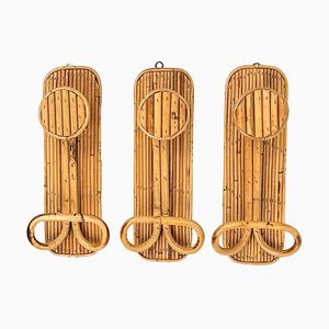 Coat Rack Stands in Bamboo and Rattan, Italy, 1970s, Set of 3