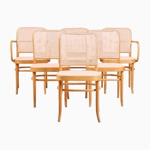 A811 Prague Chairs in Bentwood and Cane by Josef Hoffmann and Frank for Thonet, 1930s, Set of 6