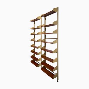 Large S2 Shelves in Brass, Aluminium and Wood, Italy, 1957, Set of 2