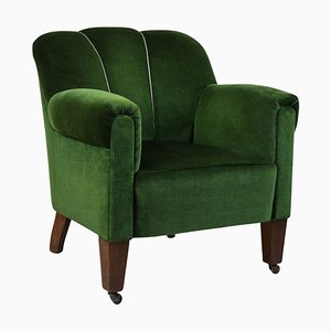 French Art Deco Club Chair in Green Velvet, 1940