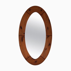 Large Swedish Oval Wall Mirror in Pine from Glasmäster Markaryd, 1960s