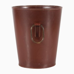 Dark Brown Leather Wastepaper Basket by Carl Auböck for Illums Bolighus, 1970s