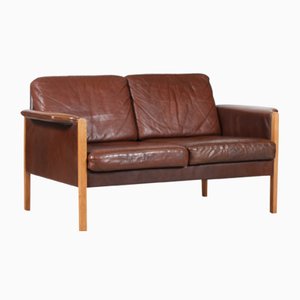 Cognac-Colored Leather 2-Seater Sofa in the Style of Finn Juhl, Denmark, 1960s