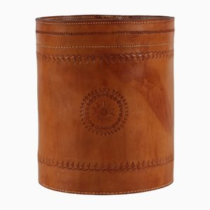 Cognac Leather Wastepaper Basket in the style of Carl Auböck, 1970s
