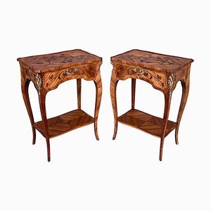 Louis XV Style French Marquetry Side Tables or Nightstands, 1890s, Set of 2