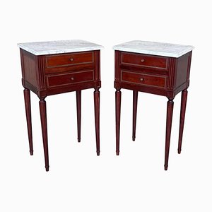 20th Century Louis XVI Style Marble, Bronze and Walnut Nightstands, 1920, Set of 2