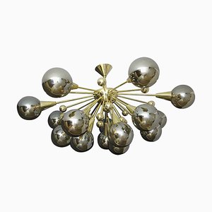 Sputnik Golden and Silver Coloured Murano Glass Globe Chandelier, 2000s