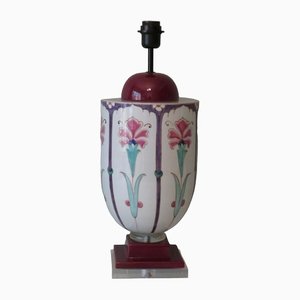Large Art Nouveau Floral Ceramic Lamp Base, 1960-1970
