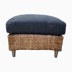 Ottoman with Steel Legs and Faux Rattan, 1980s