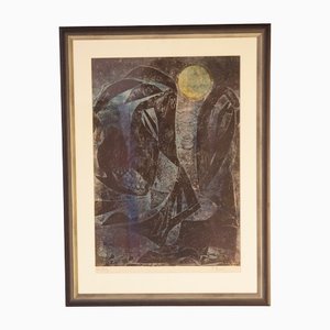 Frantisek Emler, Lovers in Moonlight, Oil on Paper, 1965, Enmarcado