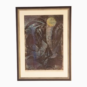 Frantisek Emler, Lovers in Moonlight, Oil on Paper, 1965, Framed