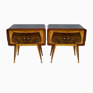 Mid-Century Modern Italian Bedside Tables in Maple and Walnut, 1950s, Set of 2