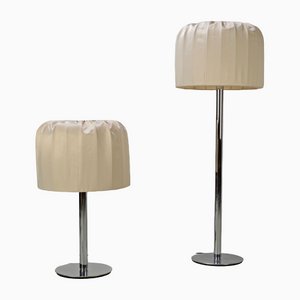 Floor Lamps in Chrome and Silk from Staff, 1970s, Set of 2