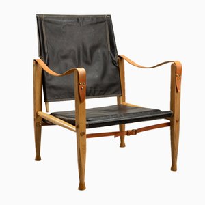 Safari Chair in Black Leather by Kare Klint for Rud Rasmussen, 1960s