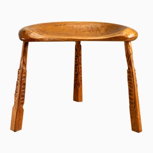 Danish Hand Carved Tripod Stool in Beech, 1900s