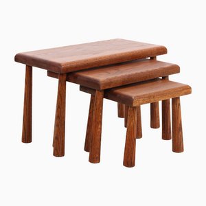 Oak Brutalist Side Tables, 1960s, Set of 3