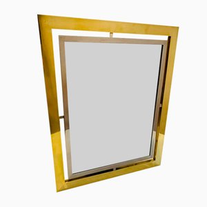 Italian Polished Brass and Brushed Steel Wall Mirror, 1970s