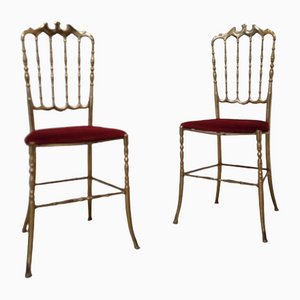 Mid-Century Chiavari Stühle aus Messing & rotem Samt, 1950er, 2er Set