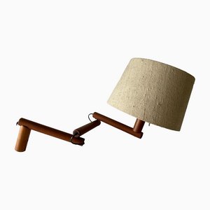 Mid-Century Modern Swedish Adjustable Wall Lamp in Wood with Fabric Shade, 1960s