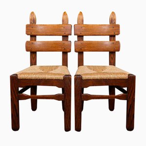 Mid-Century Brutalist Oak Chairs, Set of 6
