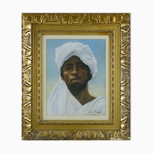 Portrait of a Young Eritrean, Oil on Cardboard, 1930s, Framed