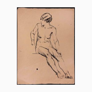 After Paul Grain, Nude of Woman, Original Ink Drawing, Mid-20th Century