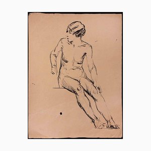 D'après Paul Grain, Nu de Femme, Dessin Original à l'Encre, Milieu du 20ème Siècle